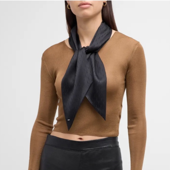 Saint Laurent Monogram Silk Twill Skinny Scarf - Picture 1 of 6